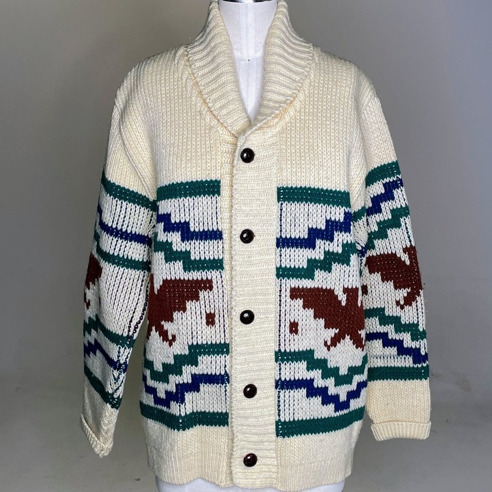 Vintage The Knitting Mill Southwestern Thunderbird Large Knit Cardigan Sweater M
